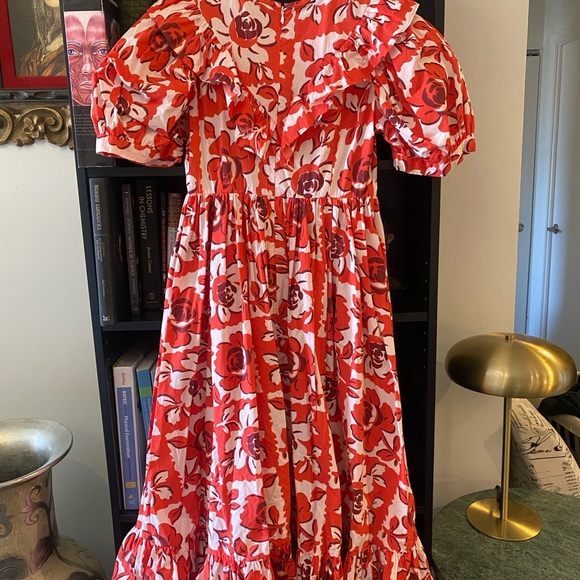 Batsheva Red Floral Ruffle Maxi Dress - Picture 2 of 6